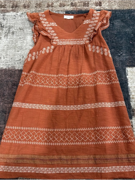 THML Dresses & Skirts - Women’s Rust Embroidered Flutter Sleeve Dress